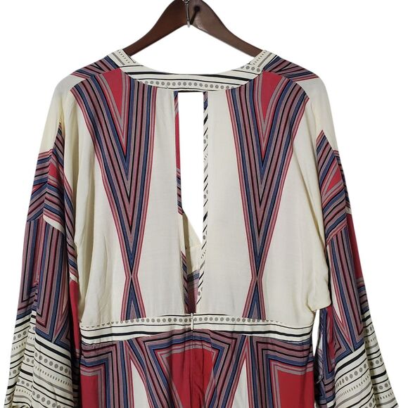 Lulus Montecito Dress XL Cream Print Maxi Plunging Neckline Vacation Boho - Picture 7 of 7